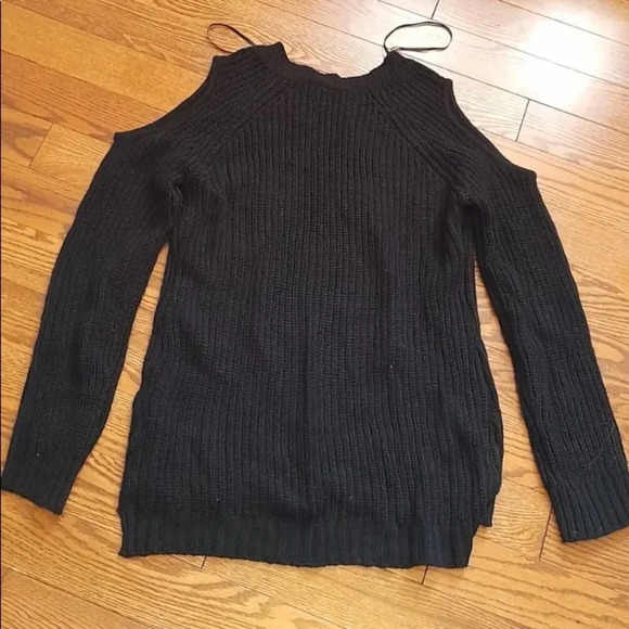 Lily Morgan black cold shoulder ribbed long sleeve sweater Sz M - Picture 3 of 6